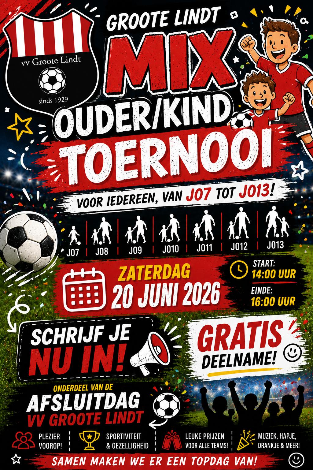 Mix ouder/kind toernooi! Zaterdag 20 Juni